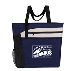 "Dietary Services: Superheroes Saving The Day With Nutrition" Bullet Zip Pockets Tote  Food, Service, Dietary, Services, Nutrition,  Theme, Bullet Tote, Tablet Tote, All Purpose, Prime, Polyester, Linen, Meeting, Signature, Zip, Promotional Events, Trade Show Bags, Health Fair, Imprinted, Tote, Reusable 