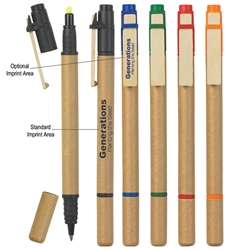 Dual Function Eco-Inspired Pen/Highlighter Dual Function Eco-Inspired Pen and Highlighter, Eco, Eco Friendly, pen, Highlighter, pen and highlighter,Imprinted, Personalized, Promotional, with name on it, giveaway, black ink    