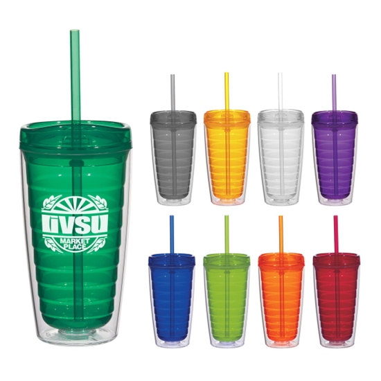 Econo 16 Oz. Double Wall Tumbler With Lid And Straw - DRK009