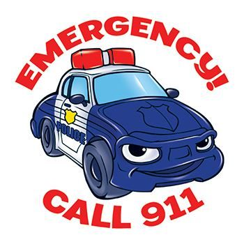 Emergency Call 911 Police Car Temporary Tattoo public safety, law enforcement promotional items, kids safety, crime prevention, learn about 911, child safety, public safety, community affairs, community outreach