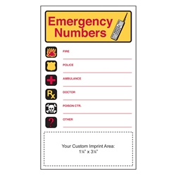 Emergency Numbers Vinyl Magnet kitchen magnets, public safety promotional items, public safety giveaways, emergency info magnet, police promotional items, fire safety promotional items