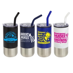 Emergency Nurses Appreciation Oxford 16 oz Stainless Steel/Polypropylene Tumbler with Straw   Emergency Nurses, ER Nurses, Theme Tumbler, RN, recognition, tumbler, employee appreciation, theme, 16 oz, economy, tumbler, Desk mug, tumbler with straw, imprinted mug under $6, polypropylene, mug, Imprinted, personalized, with name on it, Care Promotions, 