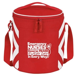 "Emergency Nurses Deserve Praise Every Day, In Every Way" Geometric Print Accent 12-Pack Round Cooler  ER, Nurses, Emergency, Gift, Team, Geometric, design, Accent, Round, cooler, 12 pack cooler, Promotional, Imprinted, Travel, Custom, Personalized, Bag 