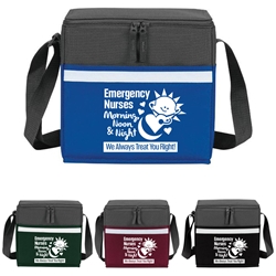 "Emergency Nurses: Morning, Noon & Night We Always Treat You Right!" Two-Tone Accent 12-Pack Cooler   Emergency, Nurses, ER, Gifts, two tone, cooler, accent, lunch bag, 12 pack cooler, Promotional, Imprinted, Polyester, Travel, Custom, Personalized, Bag 