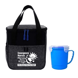 "Emergency Nurses: Morning, Noon & Night...We Always Treat You Right!"  X LINE SOUP & COOLER SET   Emergency Nurses, theme, ER NURSE, theme, Emergency Nurses Week, theme, Cooler and Salad Bundle, Cooler and Salad Shaker Set, Cooler & Salad Container gift set, Lunch Bag Gift Set, Lunch Bag Bottle Salad Set, Lunch Bag Promo Bundle, Imprinted, With Name On It, With Logo, 