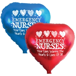 "Emergency Nurses: Your Care Warms The Hearts & Lives of All!" Heart Shaped Foil Balloons (Pack of 10 assorted colors)  Emergency Nurses Week, Theme, foil balloons, mylar, party goods, decorations, celebrations, round shaped balloons, promotional balloons, custom balloons, imprinted balloons