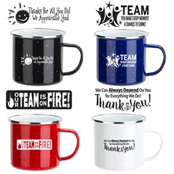 Employee Appreciation Themes 16 oz. Enamel Lined Iron Coffee Mug  employee appreciation coffee mug, employee recognition, promotional coffee mug, custom logo coffee mug, promotional drinkware, promotional camp mug, promotional camping mug, coffee mug with your logo, speckled camp mug, employee appreciation gifts, business gifts, promotional giveaways