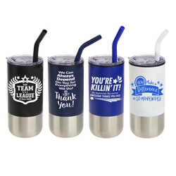 Employee Recognition & Appreciation Oxford 16 oz Stainless Steel/Polypropylene Tumbler with Straw  Employee recognition, employee appreciation, theme, 16 oz, economy, tumbler, Desk mug, tumbler with straw, imprinted mug under $6, polypropylene, mug, Imprinted, personalized, with name on it, Care Promotions, 