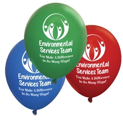 "Environmental Services Team: You Make A Difference In So Many Ways" 11 inch Crystal Latex Balloons (Pack of 60 assorted)    EVS, Environmental Services, Team, Housekeeping, housekeepers, week, staff, Theme, Latex, balloons, party goods, decorations, celebrations, round shaped balloons, promotional balloons, custom balloons, imprinted balloons