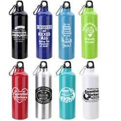 Essential Worker Recognition & Appreciation Theme Atrium 25 oz Aluminum Bottle with Carabiner  Essential Worker, Appreciation, Recognition, Employee Recognition Bottle, Aluminum, Carabiner, Water Bottle, Sport Bottle, imprinted sport bottle, promotional, custom printed copper bottle, customized copper bottle, promotional drinkware, custom printed bottle, personalized stainless bottle