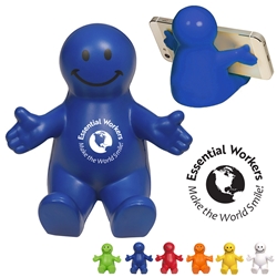 "Essential Workers Make The World Smile" Happy Dude Mobile Device Holder  Essential Workers, Essential Worker Appreciation, Employee Appreciation Week, Appreciation Theme, Recognition theme, promotional cell phone stand, promotional stress reliever, custom logo stress relievers, custom logo phone stand, employee appreciation gifts, trade show giveaways