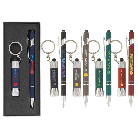 Executive Soft Touch Key Light and Pen Gift Set (Full Color Design)  - SET077