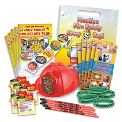 Fire Escape Plan/Know 2 Ways Out 900-Piece Open House Kit fire station open house kit, fire prevention week supplies, fire station open house, fire safety giveaways, fire safety promotional items, kids fire hat, plastic fire hat, junior fire hat, fire safety supplies