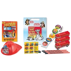 Fire Prevention Deluxe 800-Piece Custom Open House Kit - Personalization Available fire station open house kit, fire prevention week supplies, fire station open house, fire safety giveaways, fire safety promotional items, kids fire hat, plastic fire hat, junior fire hat, fire safety supplies