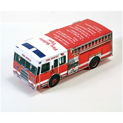 Foldable Die Cut Paper Fire Truck fire truck, junior firefighter, fire department, fire prevention, fire prevention week, fire prevention giveaways, fire safety promotional products, paper fire truck, fire truck puzzle