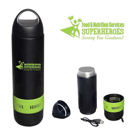 "Food & Nutrition Services: Superheroes Serving You Goodness" 13 oz. Bluetooth Speaker Vacuum Water Bottle - FSW030