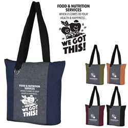"Food & Nutrition Services. When It Comes To Health & Happiness...We Got This!" Heathered Fun Tote Bag   Food Service Appreciation Theme Tote, Nutrition Services theme tote, Appreciation Tote food service week, Food & Nutrition Services Week theme tote,  Food Services Week theme tote, Food Service Appreciation Tote, Dietary Services Recognition Tote, 210D Polycanvas Tote, Fun, Heathered, Tote Bag, Colorful, Tote, Bag, Imprinted, Personalized, Promotional, with name on it, Giveaway, Gift Idea