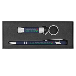 "Food & Nutrition Services: Your Service & Care Warms The Hearts & Lives of All" Executive Soft Touch Key Light and Pen Gift Set  Food Service, Nutrition Services, Theme, pen and key tag set, Food Service theme gift set, soft touch,  Pen, Mini Flash Light, Pen and flashlight Gift Set, Imprinted, Personalized, Promotional, with name on it