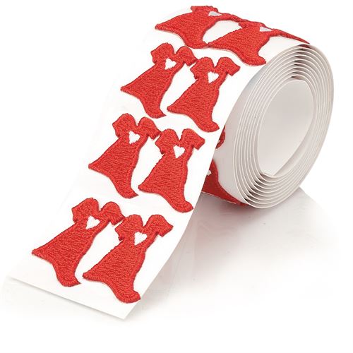 Heart Health Month Embroidered Red Dress Sticker Roll Wear Red Day, sticker, Womens Heart Health, Red Dress, Heart, Health, appliques, ribbon appliques, ribbon stickers, embroidered ribbons, embroidered ribbon appliques, embroidered ribbon stickers, 