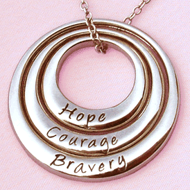 Hope, Courage, Bravery InspiRINGS Awareness Necklace hope necklace, pink ribbon necklace, breast cancer awareness necklace, pink ribbon gifts, pink promotional items, breast cancer awareness merchandise, awareness necklace, hope courage bravery endurance