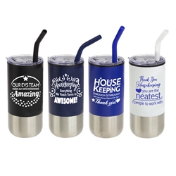Housekeeping & EVS Appreciation Oxford 16 oz Stainless Steel/Polypropylene Tumbler with Straw Housekeeping, EVS, recognition, Houskeepers, employee appreciation, theme, 16 oz, economy, tumbler, Desk mug, tumbler with straw, imprinted mug under $6, polypropylene, mug, Imprinted, personalized, with name on it, Care Promotions, 