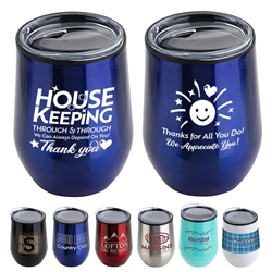 "Housekeeping: Through & Through We Can Always Depend On You" 12 oz Stainless Steel/Polypropylene Wine Goblet Housekeeping Theme, Environmental Service Theme,  Wine Tumbler, Goblet, 11 oz wine goblet, wine holder, wine tumbler, Stainless Steel Wine Holder, 10 oz tumbler, Imprinted Tumblers, Stainless Steel Tumblers, Care Promotions, 