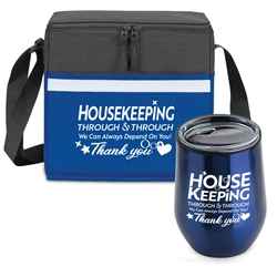 "Housekeeping Through & Through We Can Always Depend on You" Goblet & Cooler Care Bundle Lunch Bag Combo, Appreciation Gift Combo, Cooler and Bottle Combo, Care Bundle, Break Pack, Housekeeping Gift Set, Theme, promotional products, scooler set, Lunch bag, Imprinted