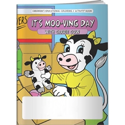 Its Moo-ving Day with Carrie Cow Coloring Book Its Moo-ving Day with Carrie Cow Coloring Book, BetterLifeLine, BetterLife, Education, Educational, information, Informational, Wellness, Guide, Brochure, Paper, Low-cost, Low-Price, Cheap, Instruction, Instructional, Booklet, Small, Reference, Interactive, Learn, Learning, Read, Reading, Health, Well-Being, Living, Awareness, ColoringBook, ActivityBook, Activity, Crayon, Maze, Word, Search, Scramble, Entertain, Educate, Activities, Schools, Lessons, Kid, Child, Children, Story, Storyline, Stories, Imprinted, Personalized, Promotional, with name on it, Giveaway,