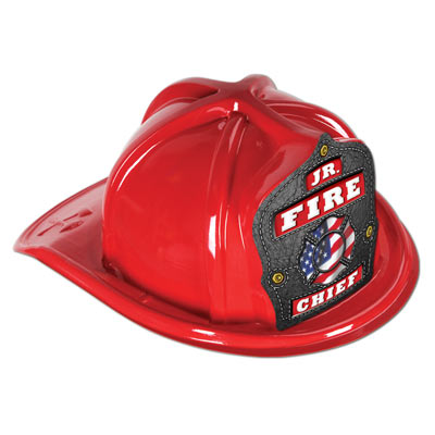 Jr. Fire Chief Deluxe Plastic Fire Hat Fire Hat, Imprinted, Kids, Plastic, Junior, Patriotic, USA Made, Red, Fire Prevention, Week, fire department giveaways, fire station open house, toys