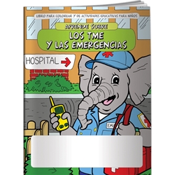 Learn About EMTs and Emergencies Coloring Book (Spanish) Learn About EMTs and Emergencies Coloring Book, Spanish,BetterLifeLine, BetterLife, Education, Educational, information, Informational, Wellness, Guide, Brochure, Paper, Low-cost, Low-Price, Cheap, Instruction, Instructional, Booklet, Small, Reference, Interactive, Learn, Learning, Read, Reading, Health, Well-Being, Living, Awareness, ColoringBook, ActivityBook, Activity, Crayon, Maze, Word, Search, Scramble, Entertain, Educate, Activities, Schools, Lessons, Kid, Child, Children, Story, Storyline, Stories,  Imprinted, Personalized, Promotional, with name on it, Giveaway,