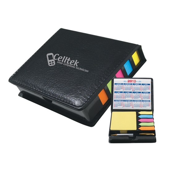 Leatherette Case of Sticky Notes, Calendar & Pen - DSK023