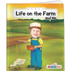 Life on the Farm and Me All About Me Life on the Farm and Me All About Me, story, children, picture, interactive, adventure, farming, agriculture, farmyard, barn, cows, pigs, chickens, cultivate, horse, rooster, Imprinted, Personalized, Promotional, with name on it, giveaway,