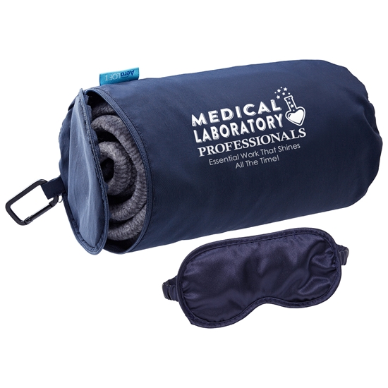 "Medical Laboratory Professionals. Essential Work That Shines All The Time!" AeroLOFT™ Travel Blanket with Sleep Mask   - MLW070