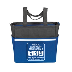 "Medical Laboratory Professionals: Were Better at What We Do & Its All Because of You" Two-Tone Accent Zip Tote   Medical Laboratory Professionals, Med Lab, theme, two tone, tote, accent, Tote bag, Promotional, Imprinted, Polyester, Travel, Custom, Personalized, Bag 