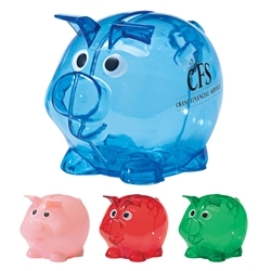 Mini Plastic Piggy Bank Mini Plastic Piggy Bank, Plastic, Piggy, Bank, Translucent, Imprinted, Personalized, Promotional, with name on it, giveaway, 