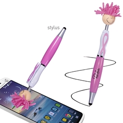 MopTopper™ Breast Cancer Awareness Stylus Pen Mop, Topper, Ribbon Clip, Breast Cancer Awareness Pen, Hair, Top, Smile, Pen, Stylus, Screen Cleaner, Pendant Pen, Pendant, Pen, Pens, Ballpoint, Aluminum, Imprinted, Personalized, Promotional, with name on it, giveaway, black ink