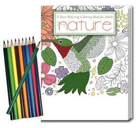 Nature Stress Relieving Coloring Book for Adults & Colored Pencils Set Coloring Books for Adults, Stress Relief, Adult Coloring Books, promotional coloring books