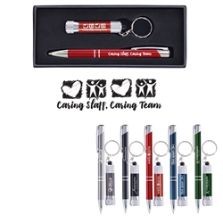 "Caring Staff, Caring Team" Tres-Chic & Chroma Gift Set   Pen, Mini Flash Light, Pen and flashlight Gift Set, Imprinted, Personalized, Promotional, with name on it