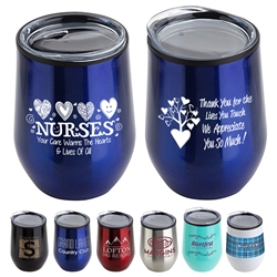 "Nurses: Your Care Warms The Hearts & Lives Of All" 12 oz Stainless Steel/Polypropylene Wine Goblet Nurses Theme Wine Tumbler, Nurses Goblet, 11 oz wine goblet, wine holder, wine tumbler, Stainless Steel Wine Holder, 10 oz tumbler, Imprinted Tumblers, Stainless Steel Tumblers, Care Promotions, 
