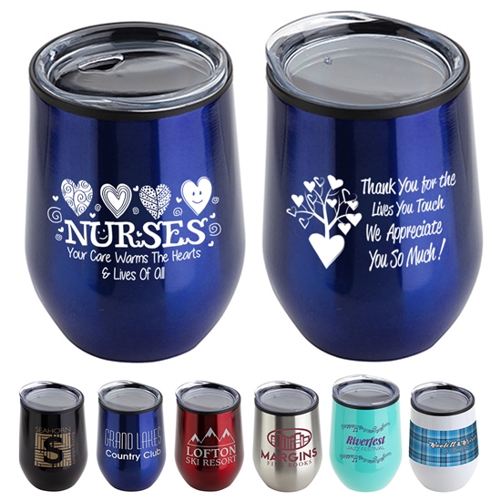 "Nurses: Your Care Warms The Hearts & Lives Of All" 12 oz Stainless Steel/Polypropylene Wine Goblet - NUR151