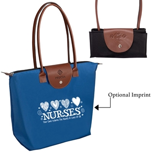 "Nurses: Your Care Warms The Hearts & Lives Of All" Folding Tote with Leather Flap Closure 