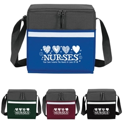 "Nurses: Your Care Warms The Hearts & Lives Of All" Two-Tone Accent 12-Pack Cooler   two tone, cooler, accent, lunch bag, 12 pack cooler, Promotional, Imprinted, Polyester, Travel, Custom, Personalized, Bag 