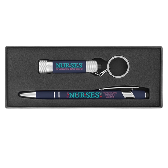 "Nurses: Your Care Warms the Hearts & Lives of All!" Executive Soft Touch Key Light and Pen Gift Set - NUR156