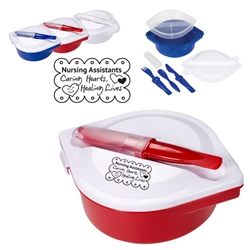 Nursing Assistants: Caring Hearts, Healing Lives On The Go Lunch Kit  Multi-Compartment Food Container With Utensils, Nursing Assistants theme, Multi-Compartment, Food Container, with, Utensils, Imprinted, Personalized, Promotional, with name on it, giveaway,