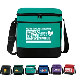 "Nursing Assistants: Going The Extra Mile...Caring with a Smile" Deluxe 12-Pack Cooler   Nursing Assistants theme appreciation cooler, CNA recognition cooler, NA theme lunch bag, Nursing Team recognition, lunch cooler, 12 pack cooler, 12 pack lunch bag, cooler bag imprinted cooler, imprinted lunch bag, Lunch cooler with logo, 