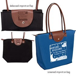 "Nursing Assistants: You Make Every Moment A Chance To Shine!" Folding Tote with Leather Flap Closure   Nursing assistants week tote, CNA totes, nursing tote, theme, promotional tote bag, employee appreciation gifts, business gifts, custom logo tote, corporate holiday gift