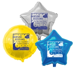 "Nursing Assistants: You Make Every Moment A Chance To Shine! Heart Shaped Foil Balloons (Pack of 10 assorted colors)   Nursing Assistants Week, NA Week, CNA Week, Theme, Nurses, Nursing, foil balloons, mylar, party goods, decorations, celebrations, round shaped balloons, promotional balloons, custom balloons, imprinted balloons