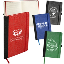 "Nursing & Caring Team Appreciation" Tonal Non-Woven Journal  promotional journals, custom logo notebooks, employee appreciation gifts, corporate gifts with your logo, promotional products, business gifts, trade show giveaways, custom printed journal book