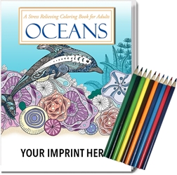 Oceans Stress Relieving Coloring Book for Adults & Colored Pencils Set Coloring Books for Adults, Stress Relief, Adult Coloring Books, promotional coloring books