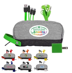 "Our EVS Team Makes Our Work Environment Amazing!" Two Tone Wall Charging Travel Set  Imprinted, evs, environmental services, Houskeeping, appreciation, theme technology gift set, custom tec travel set, Imprinted, Charger, Cords, imprinted ear bud and charger set, Personalized, customized